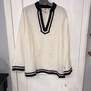Talbots Cream and Black Linen Tunic with Black Trim